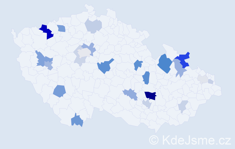 Příjmení: 'Perout', počet výskytů 55 v celé ČR