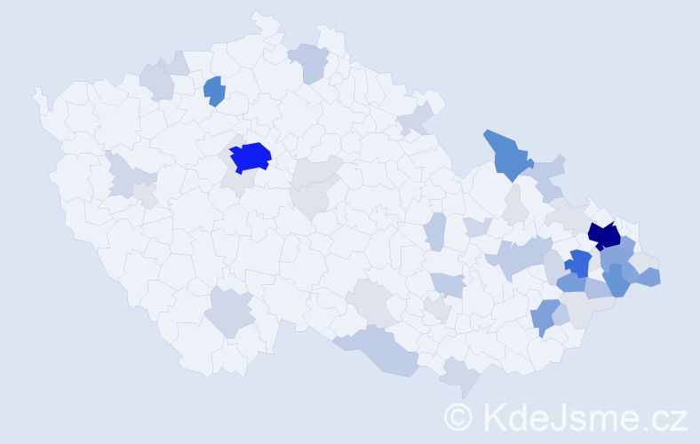 Příjmení: 'Závada', počet výskytů 197 v celé ČR
