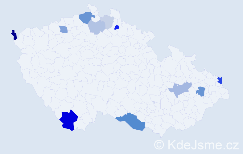 Příjmení: 'Čižmarová', počet výskytů 27 v celé ČR