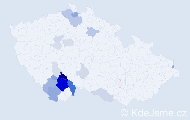Příjmení: 'Klomfar', počet výskytů 82 v celé ČR