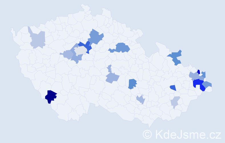 Příjmení: 'Bednarčíková', počet výskytů 52 v celé ČR