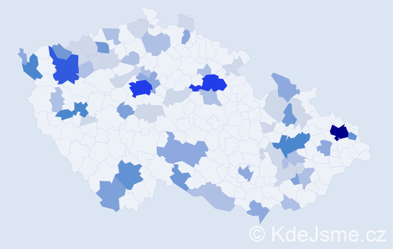 Příjmení: 'Hric', počet výskytů 185 v celé ČR