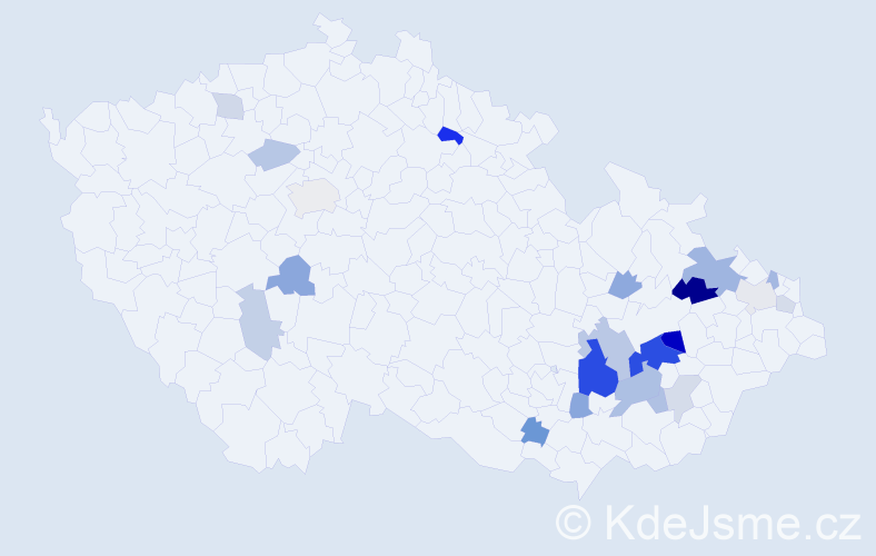 Příjmení: 'Vanderka', počet výskytů 46 v celé ČR