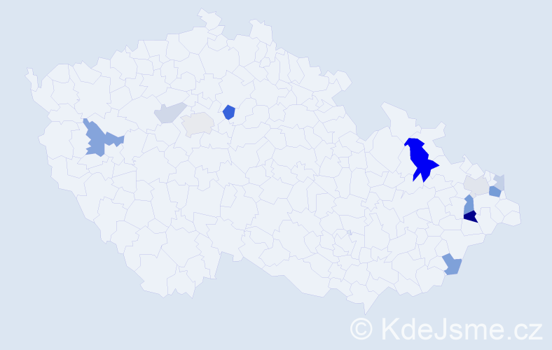 Příjmení: 'Kojdová', počet výskytů 24 v celé ČR