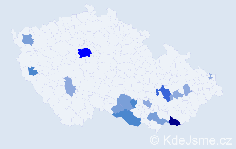 Příjmení: 'Kucharič', počet výskytů 40 v celé ČR