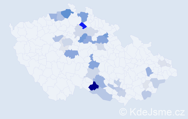 Příjmení: 'Kračmar', počet výskytů 120 v celé ČR