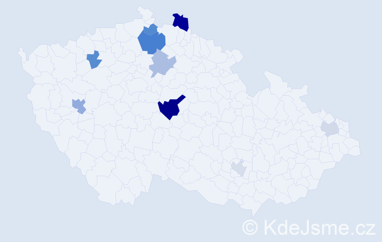 Příjmení: 'Dányiová', počet výskytů 16 v celé ČR