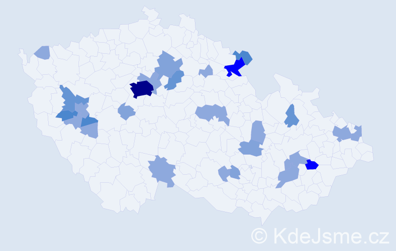 Příjmení: 'Tillerová', počet výskytů 64 v celé ČR