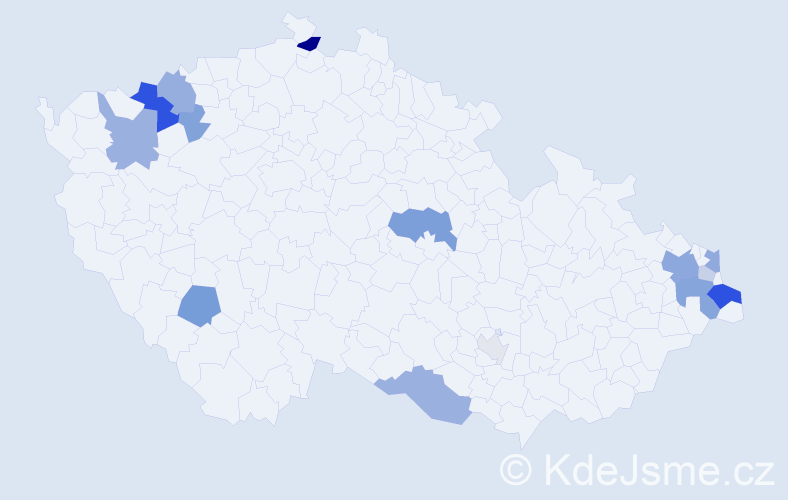 Příjmení: 'Hubáč', počet výskytů 37 v celé ČR