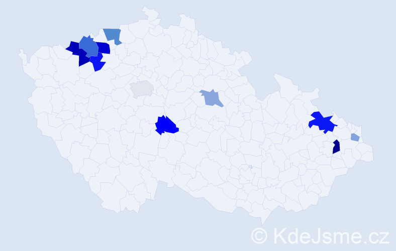 Příjmení: 'Cáderová', počet výskytů 19 v celé ČR