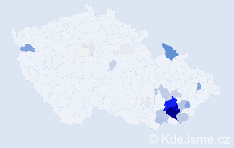Příjmení: 'Rozsypálek', počet výskytů 123 v celé ČR