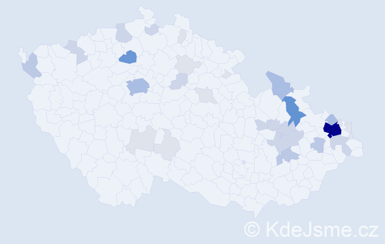 Příjmení: 'Nitka', počet výskytů 97 v celé ČR