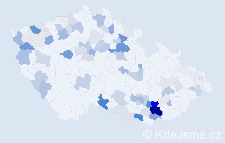 Příjmení: 'Bělohoubek', počet výskytů 283 v celé ČR