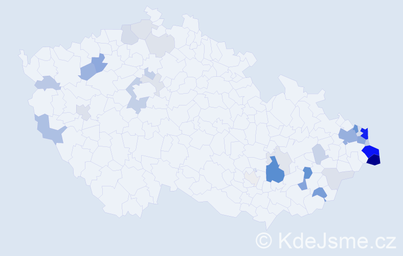Příjmení: 'Zaremba', počet výskytů 103 v celé ČR
