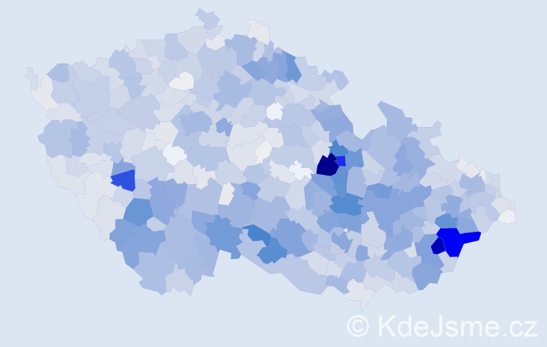 Příjmení: 'Kovář', počet výskytů 7029 v celé ČR