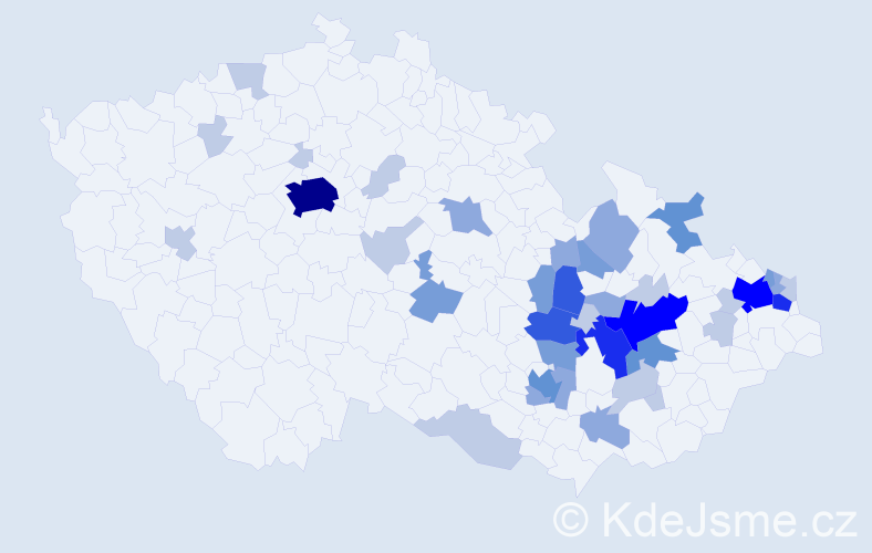 Příjmení: 'Dospiva', počet výskytů 107 v celé ČR