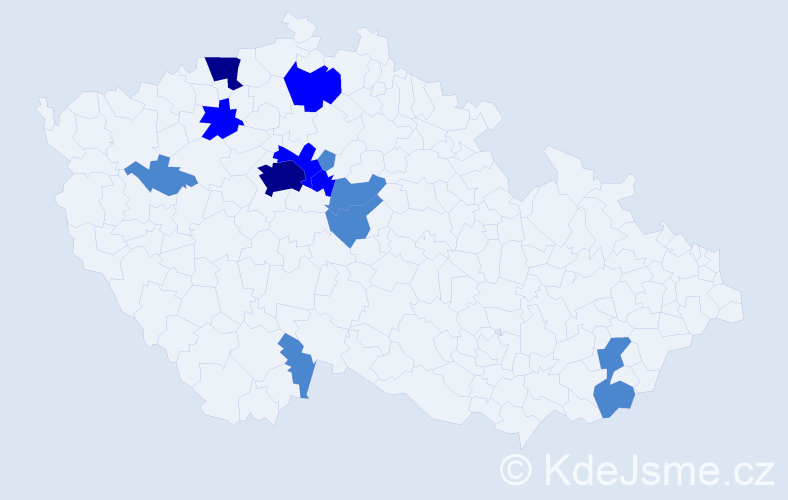 Příjmení: 'Hronček', počet výskytů 21 v celé ČR