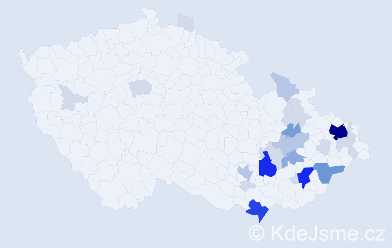 Příjmení: 'Vidlář', počet výskytů 84 v celé ČR