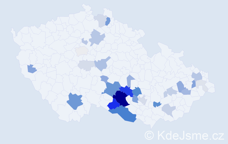 Příjmení: 'Čtveráčková', počet výskytů 115 v celé ČR