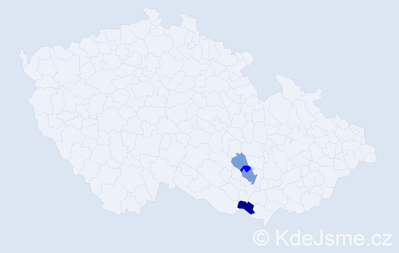 Příjmení: 'Bešter', počet výskytů 16 v celé ČR