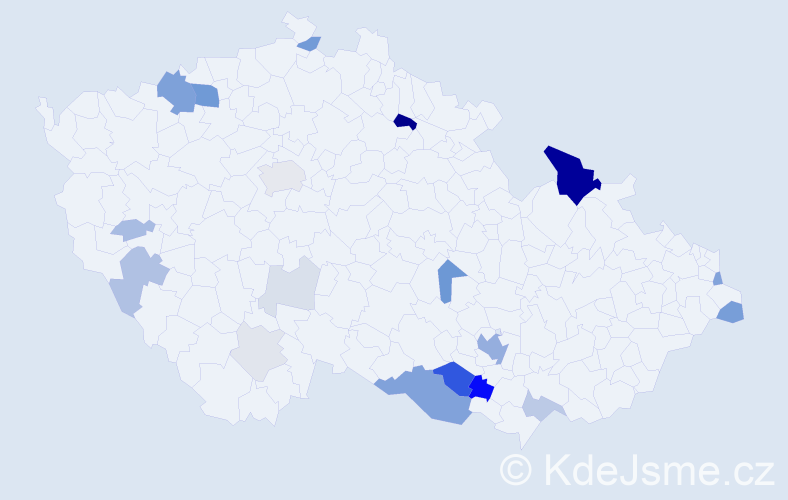 Příjmení: 'Zeleňák', počet výskytů 74 v celé ČR