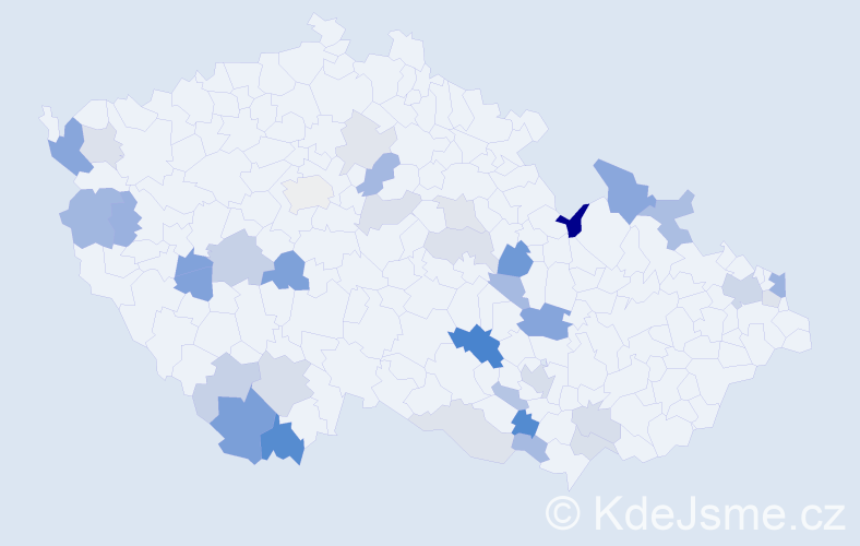 Příjmení: 'Valičková', počet výskytů 75 v celé ČR