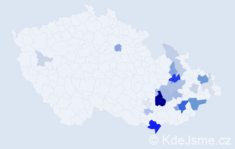 Příjmení: 'Vidlář', počet výskytů 87 v celé ČR