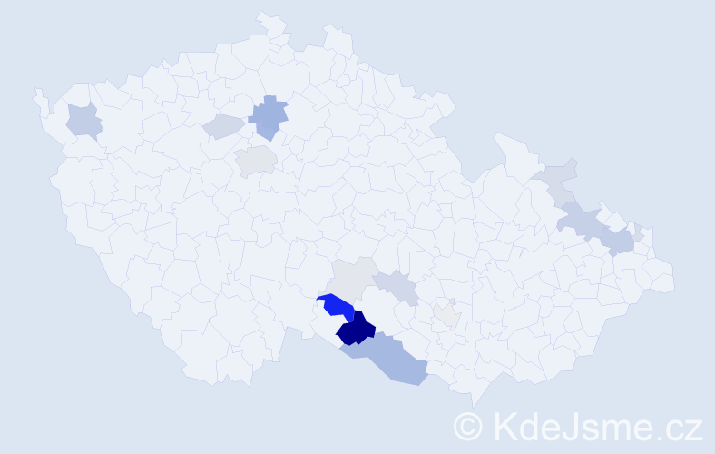 Příjmení: 'Mikysek', počet výskytů 52 v celé ČR