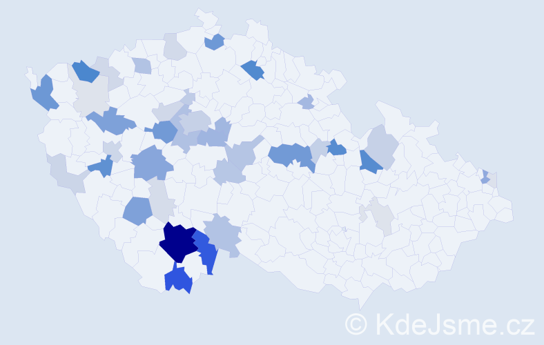 Příjmení: 'Kubata', počet výskytů 157 v celé ČR