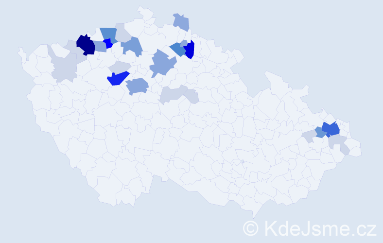 Příjmení: 'Mizer', počet výskytů 98 v celé ČR