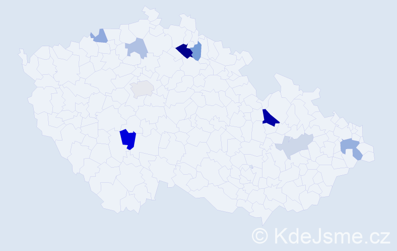 Příjmení: 'Bugnová', počet výskytů 18 v celé ČR