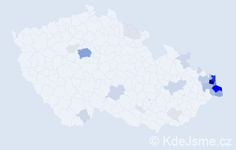 Příjmení: 'Przybyla', počet výskytů 124 v celé ČR