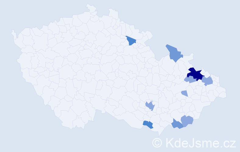 Příjmení: 'Rozborilová', počet výskytů 21 v celé ČR