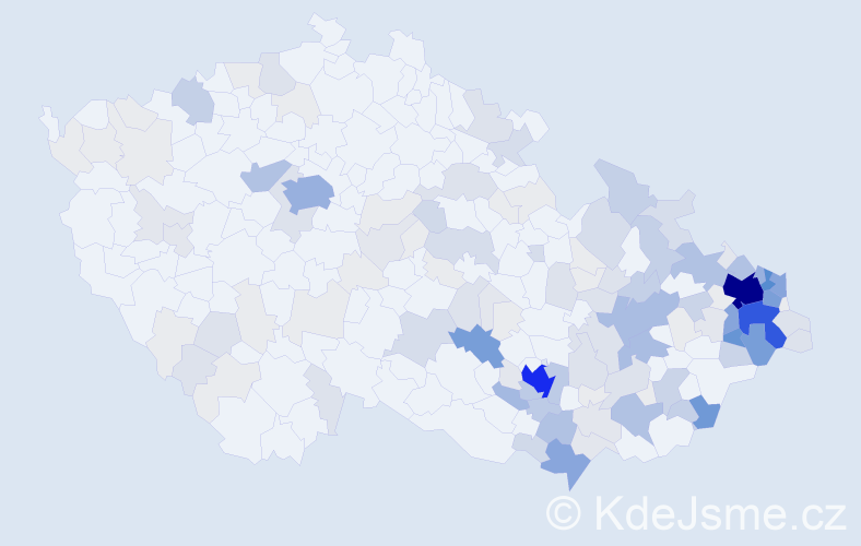 Příjmení: 'Káňa', počet výskytů 696 v celé ČR