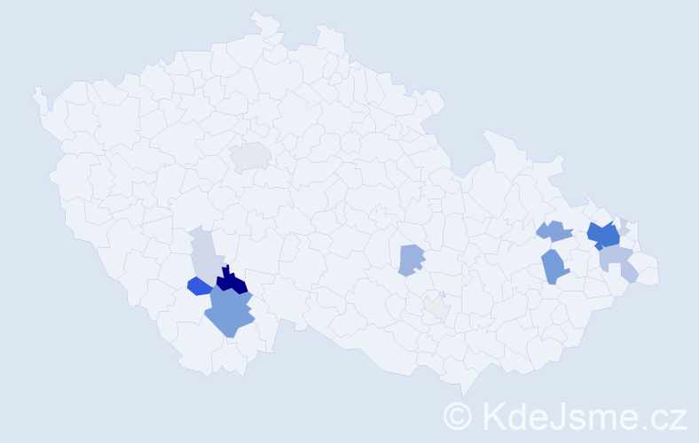 Příjmení: 'Krejčíčková', počet výskytů 61 v celé ČR