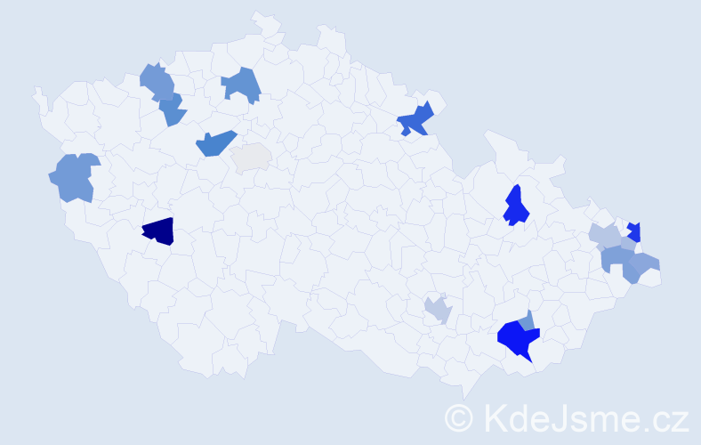Příjmení: 'Kovaľ', počet výskytů 34 v celé ČR