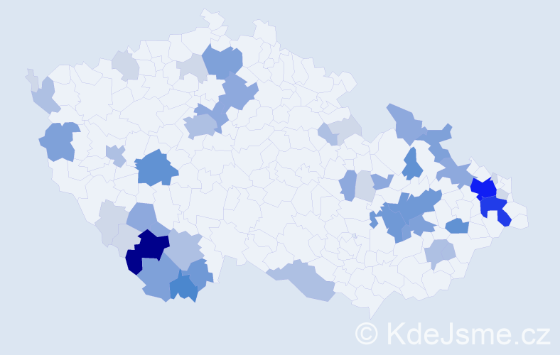 Příjmení: 'Čajanová', počet výskytů 145 v celé ČR