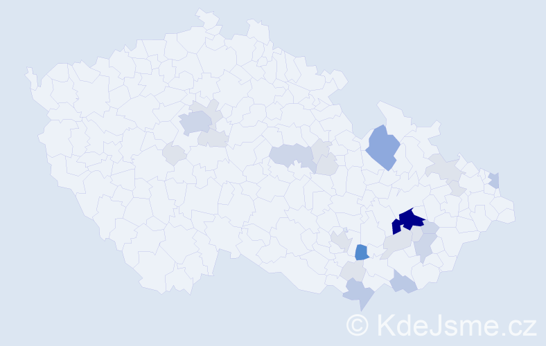 Příjmení: 'Cagášek', počet výskytů 74 v celé ČR