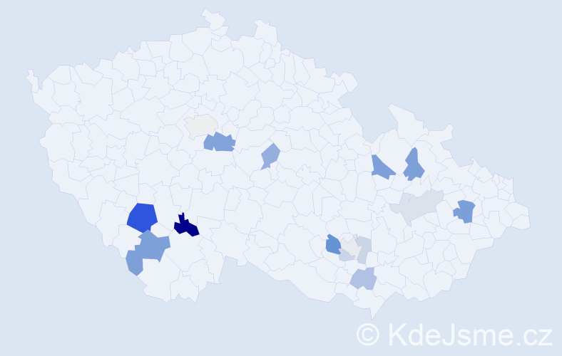 Příjmení: 'Hulej', počet výskytů 28 v celé ČR