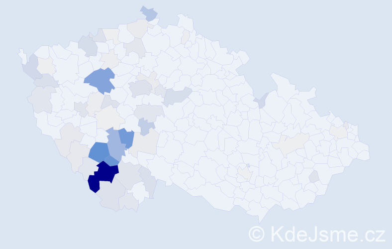Příjmení: 'Kubička', počet výskytů 275 v celé ČR