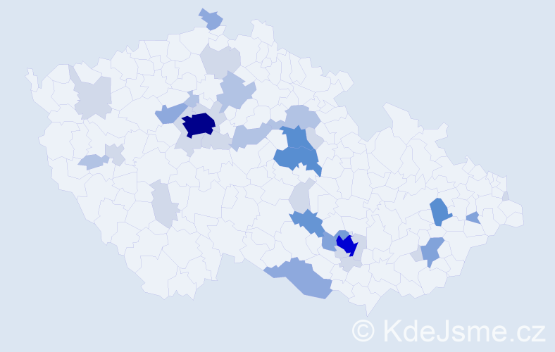 Příjmení: 'Těšík', počet výskytů 106 v celé ČR
