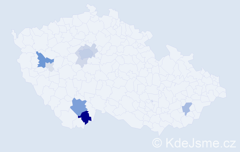 Příjmení: 'Cahyna', počet výskytů 27 v celé ČR