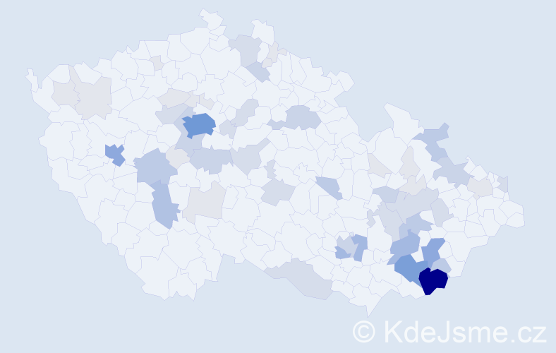Příjmení: 'Soukeník', počet výskytů 171 v celé ČR