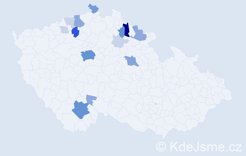 Příjmení: 'Kosáček', počet výskytů 52 v celé ČR