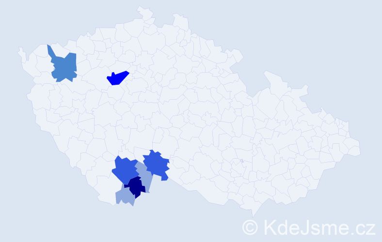 Příjmení: 'Rojdl', počet výskytů 19 v celé ČR