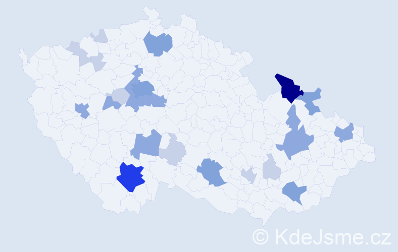 Příjmení: 'Hudáčková', počet výskytů 64 v celé ČR