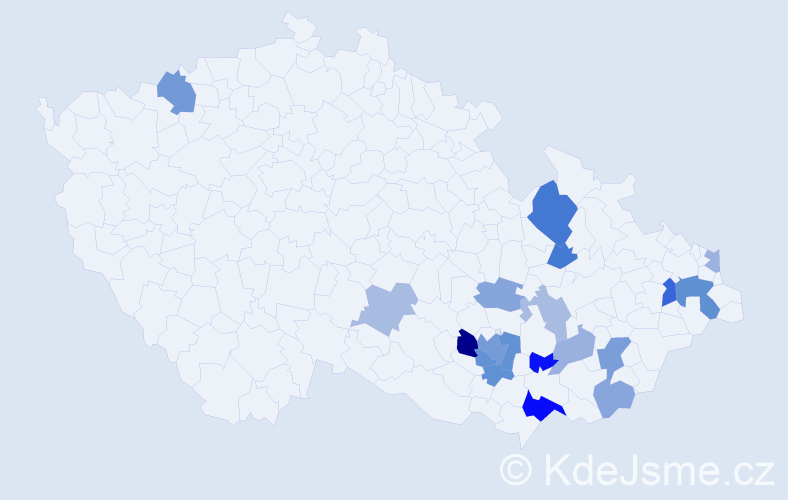 Příjmení: 'Kazlepková', počet výskytů 35 v celé ČR