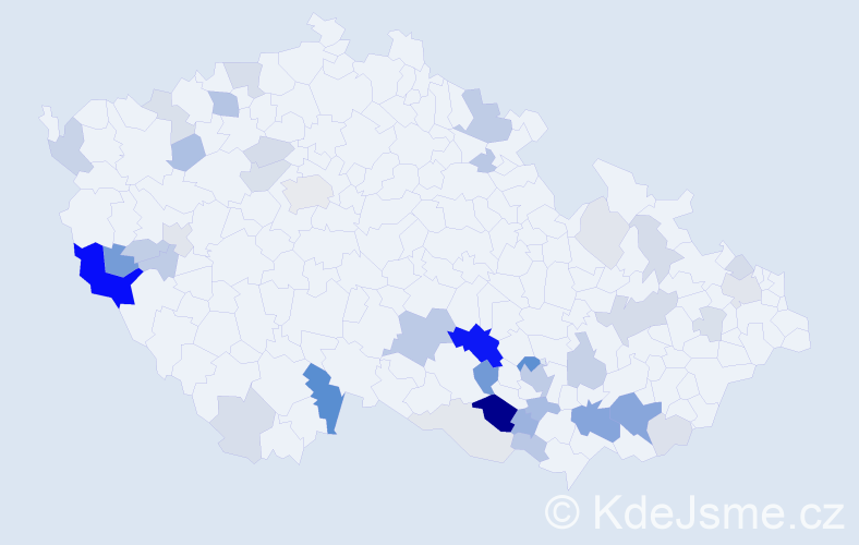 Příjmení: 'Kozina', počet výskytů 124 v celé ČR