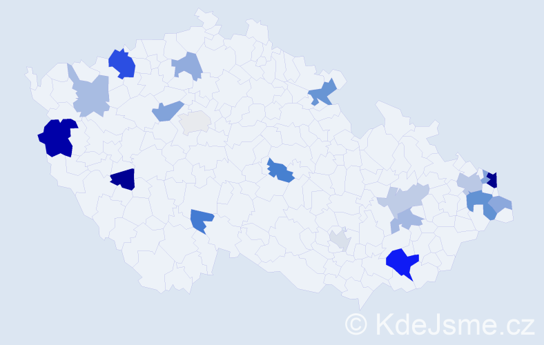 Příjmení: 'Kovaľová', počet výskytů 38 v celé ČR