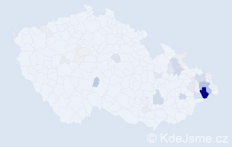 Příjmení: 'Kubačáková', počet výskytů 134 v celé ČR